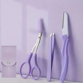 3 Pcs Purple Eye Brow Scissor Eyebrow Removal Tweezer Eye