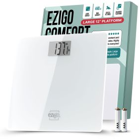 Digital Bathroom Scale for Body Weight EziGo Large Platform 12 inch 30cm, High Capacity 440lb 200kg, Accurate Scale for Adults, Elderly, Seniors,