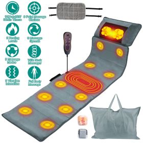 Full Body Electric Massage Mat with Heat Vibration Massage Pad Cushion Back Massage Mattress Chair Pad with Neck Massage Pillow with 10 Vibration (Color: Grey, Type: Advanced)