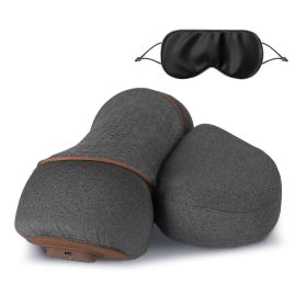 1 Set 3 In 1 Neck Massager Pillow With Vibration Heating Airbag Stretching Memory Foam Fillings Ergonomic Massager With Portable Storage Bag Eye (Color: Dark Grey)